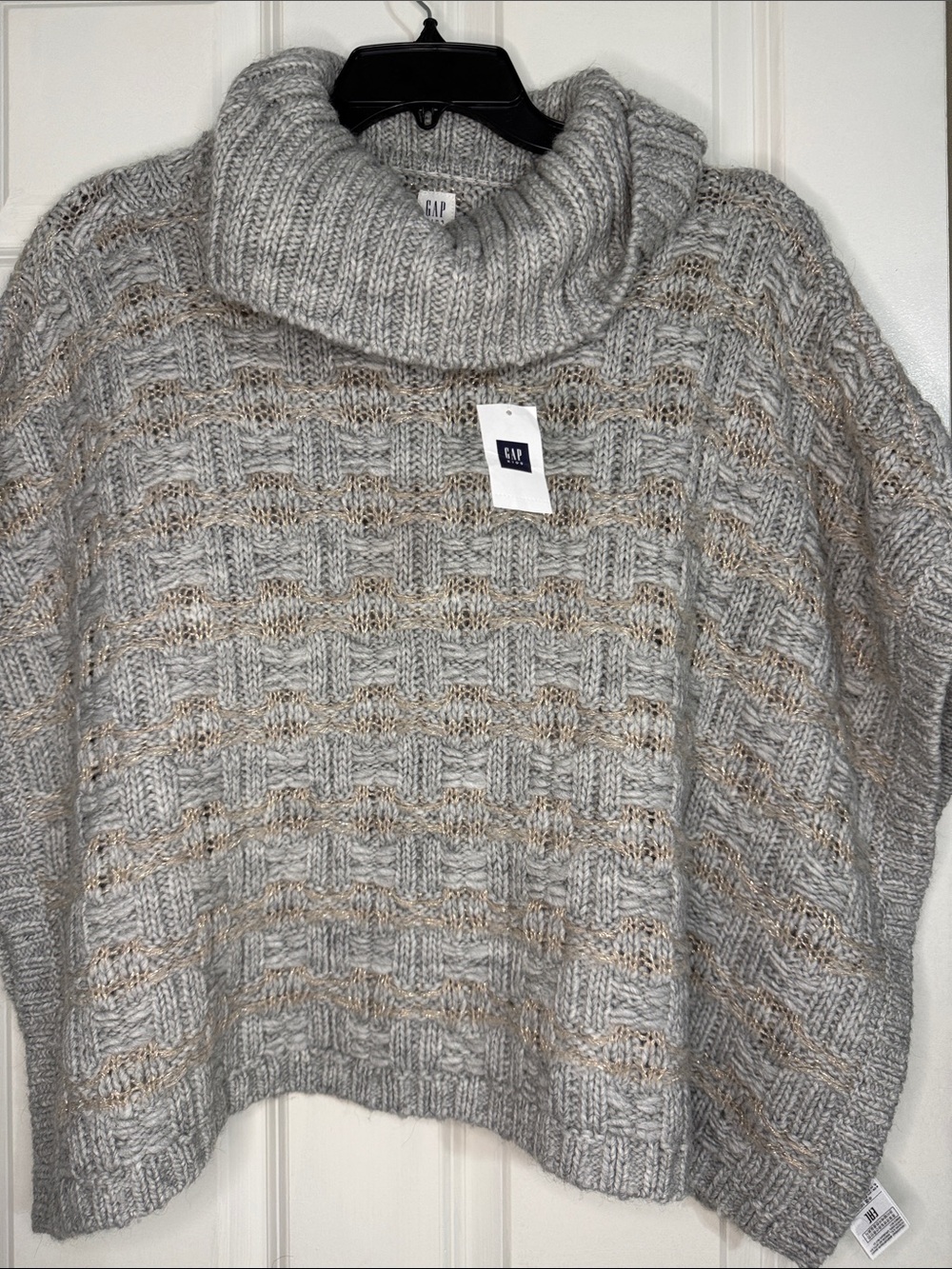 GAP Gray and Beige Cable Knit Cowl Neck Sweater